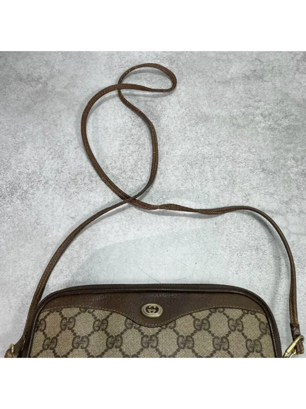 Gucci GG Shoulder Bag Brown Beige Leather Logo
